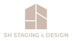 Logo for SH Staging & Design with geometric shapes on a white background